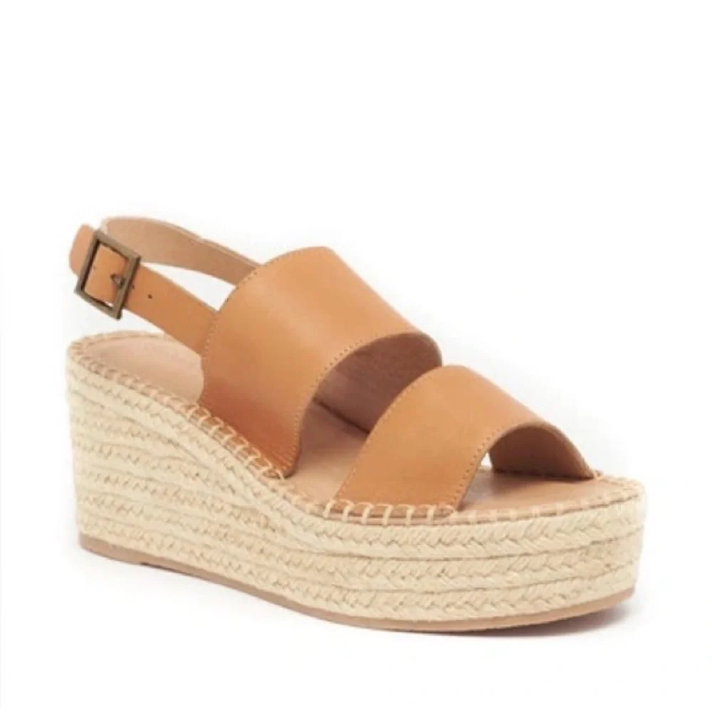 New Soludos Carmel Wedge Espadrilles in Camel Leather Size 11